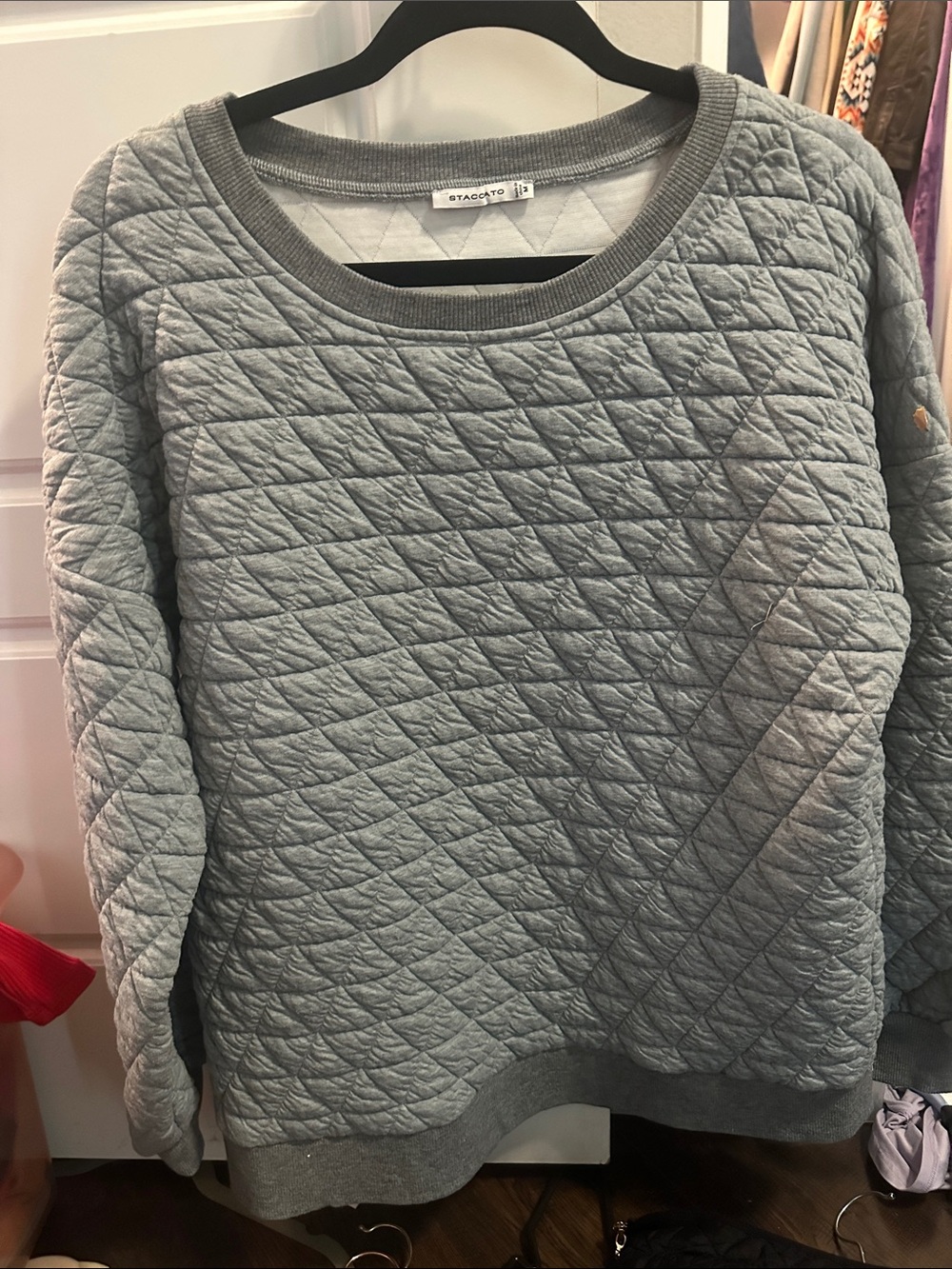 Staccato Light Gray Quilted Crewneck Sweater